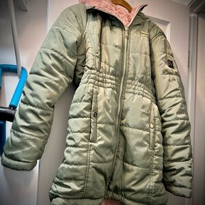DKNY Girls Reversible Puffer Coat in Sage Green